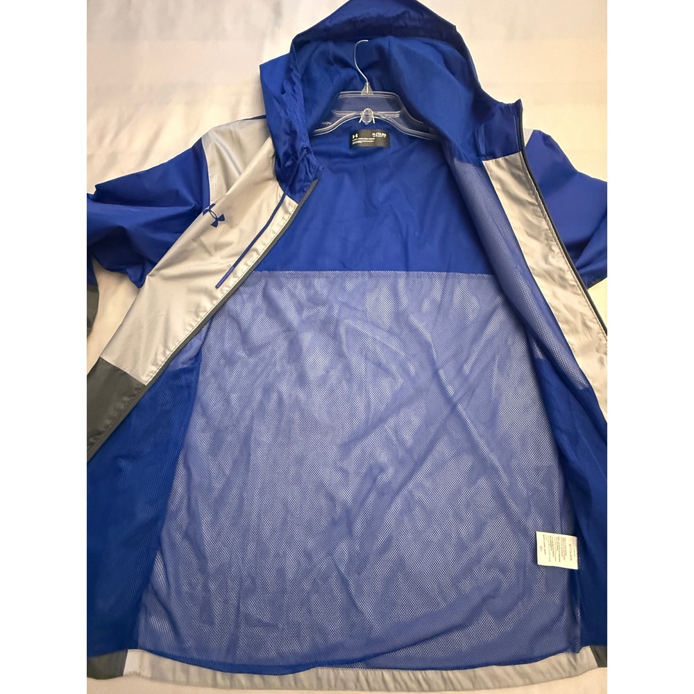 Under Armour Mens Windbreaker Jacket XLT Blue Silver Grey Hooded - Picture 6 of 11